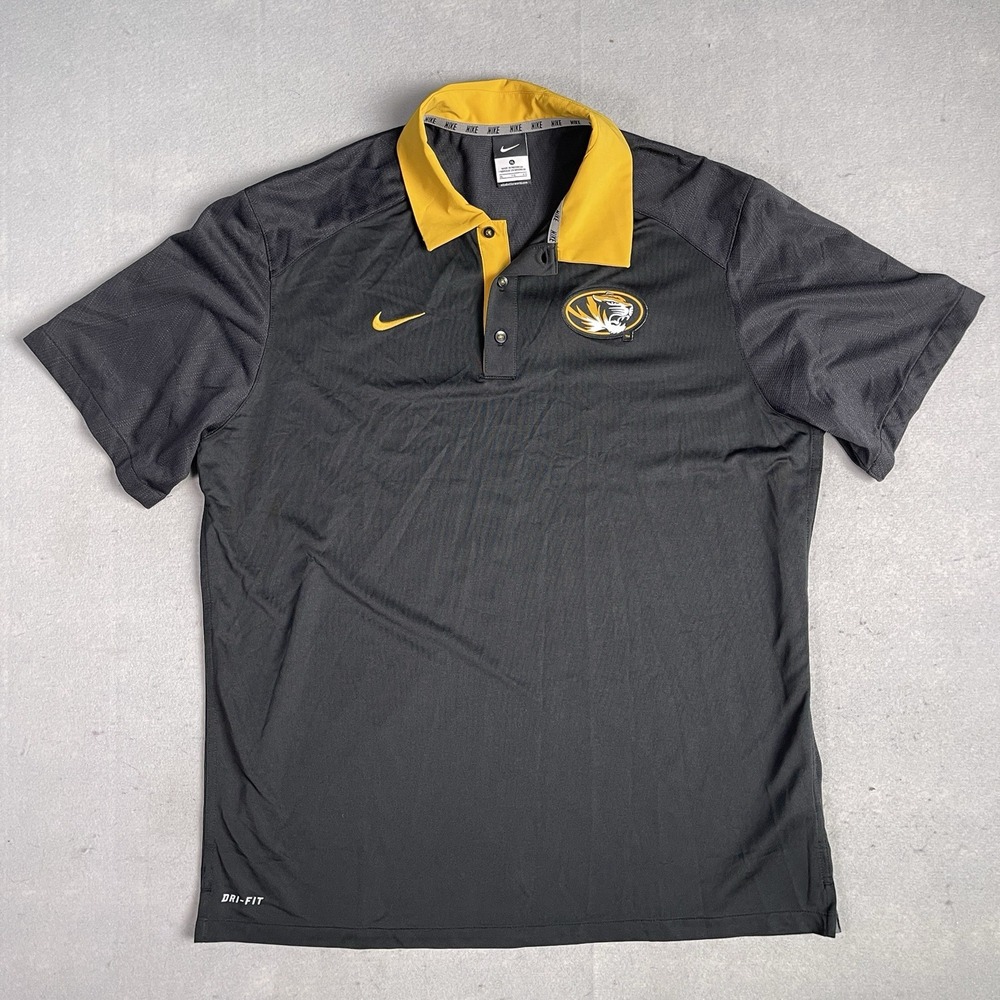 Nike Dri-Fit Casual‎ Gold Polo Shirt Men XL Black Short Sleeve Geometric Pattern